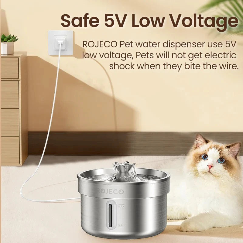 ROJECO Stainless Steel Pet Drinking Fountain Automatic Cat Water Fountain Smart Pet Water Dispenser for Dog Cat Drinking Supply
