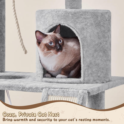 Yaheetech 63.5In Multi-Level Cat Tree Tower Condo with Scratching Posts, Platform & Hammock, Cat Activity Center Play Furniture for Kittens, Cats, and Pets