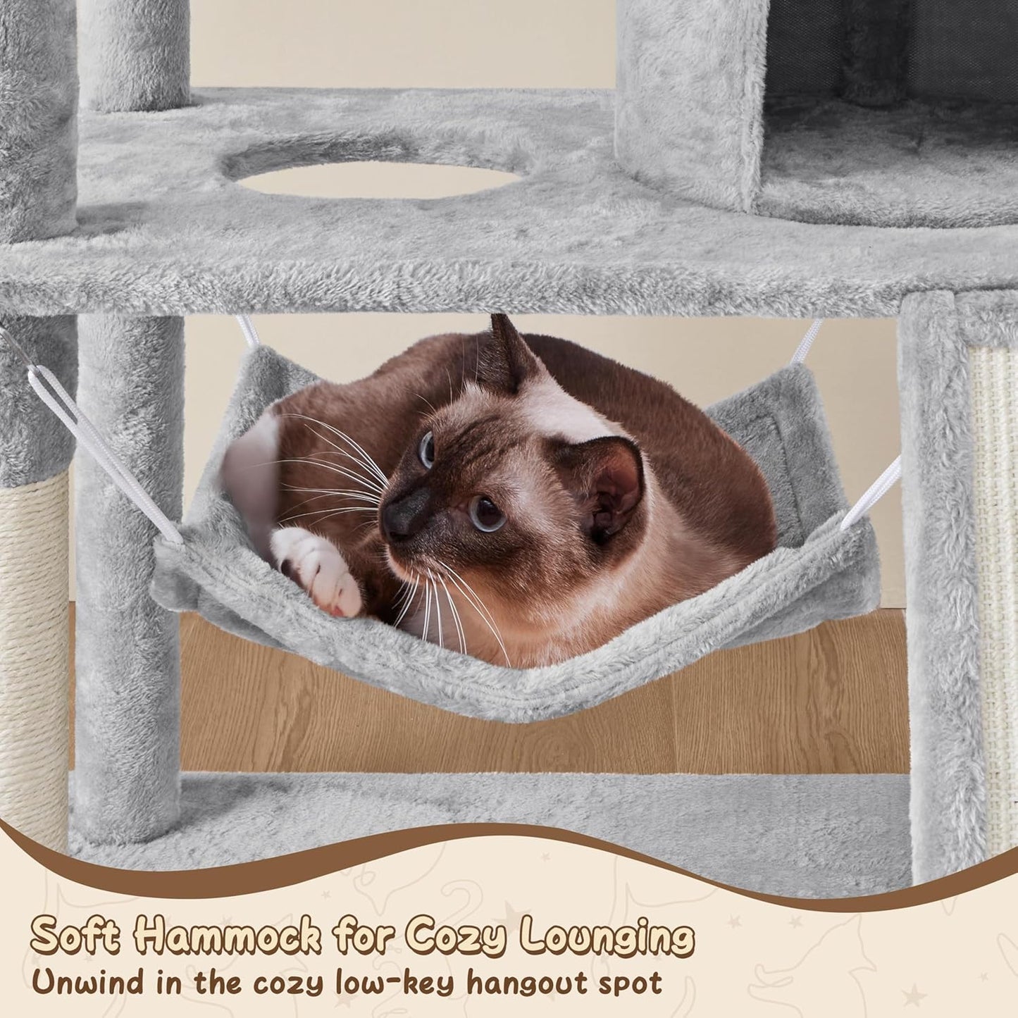 Yaheetech 63.5In Multi-Level Cat Tree Tower Condo with Scratching Posts, Platform & Hammock, Cat Activity Center Play Furniture for Kittens, Cats, and Pets