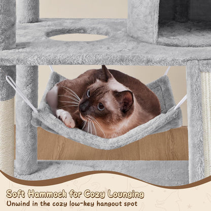 Yaheetech 63.5In Multi-Level Cat Tree Tower Condo with Scratching Posts, Platform & Hammock, Cat Activity Center Play Furniture for Kittens, Cats, and Pets